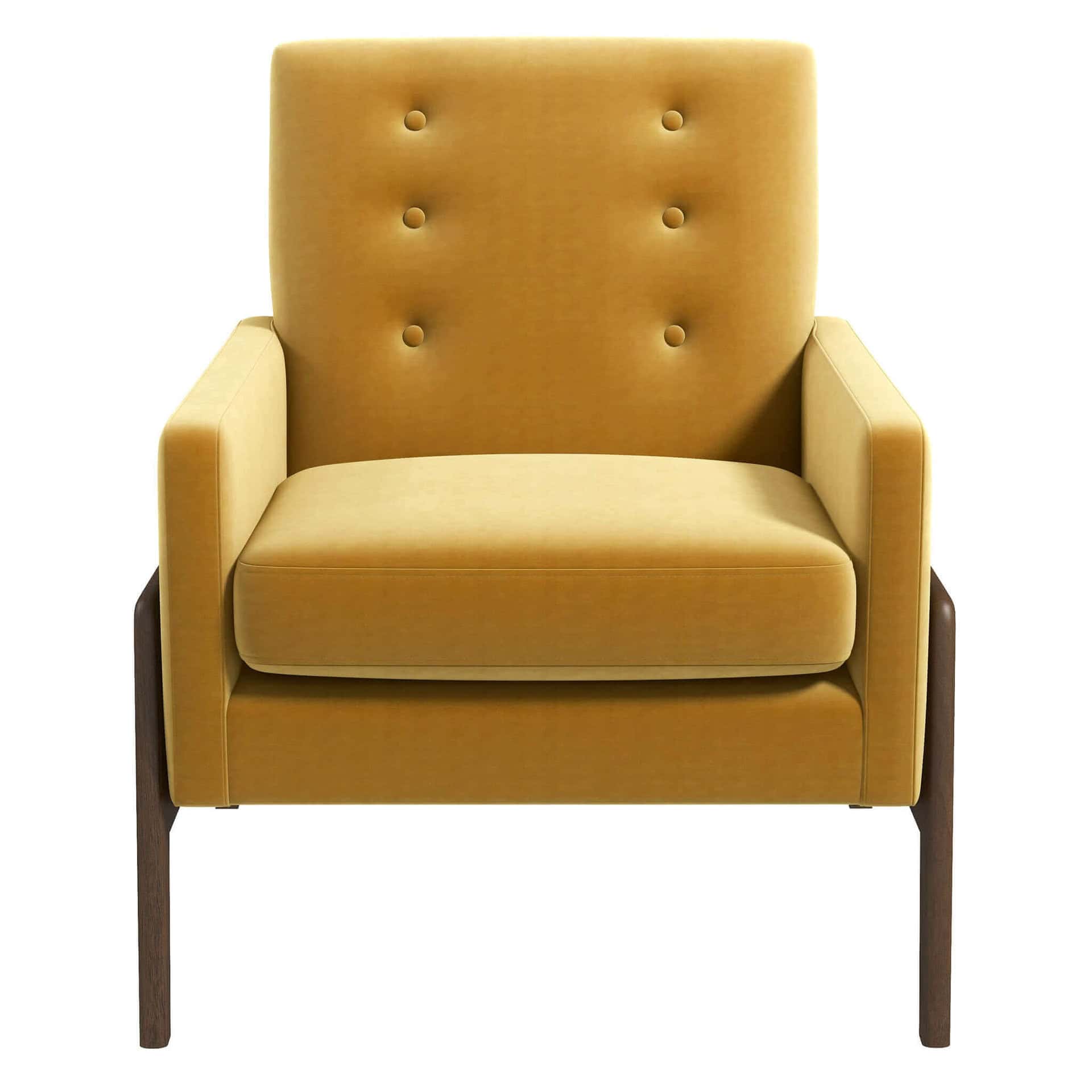 Yellow Velvet Mid-Century Lounge Chair With Solid Wood Frame