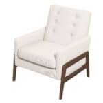 Beige Velvet Mid-Century Modern Solid Wood Lounge Chair