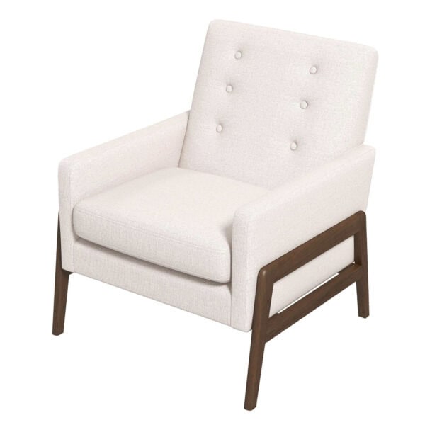 Beige Velvet Mid-Century Modern Solid Wood Lounge Chair