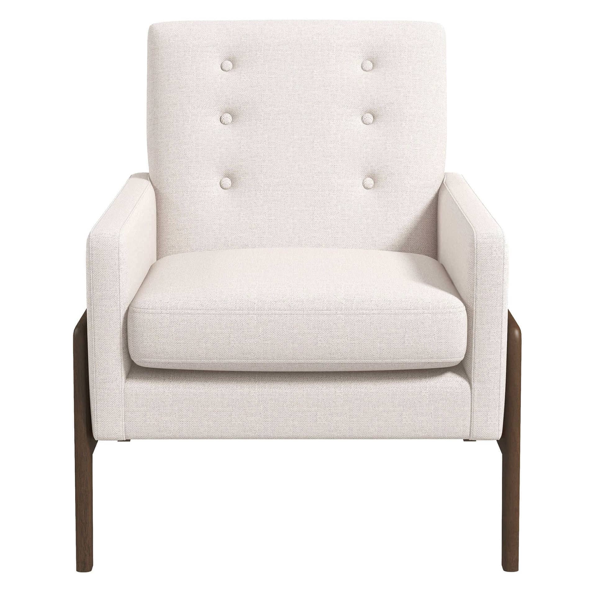 Beige Velvet Mid-Century Modern Solid Wood Lounge Chair