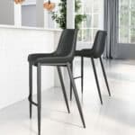 Black Faux Leather Barstool with Matte Steel Legs (Set of 2)