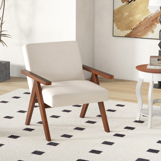 Modern Acacia Wood Accent Chair with Linen Fabric Cushions - Image 7