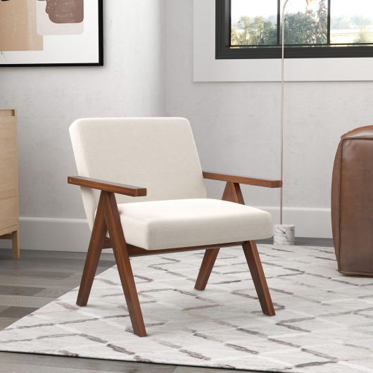 Modern Acacia Wood Accent Chair with Linen Fabric Cushions - Image 6