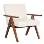 Modern Acacia Wood Accent Chair with Linen Fabric Cushions