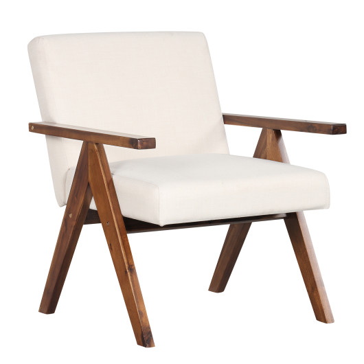 Modern Acacia Wood Accent Chair with Linen Fabric Cushions - Image 3