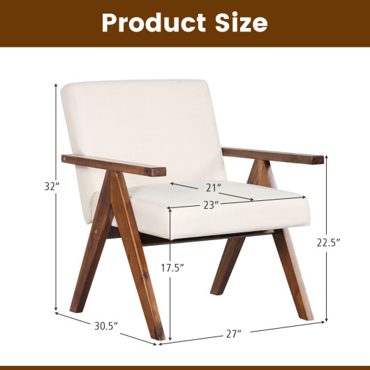 Modern Acacia Wood Accent Chair with Linen Fabric Cushions - Image 5