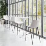 White Faux Leather Barstool with Walnut Legs and Footrest (Set of 2)