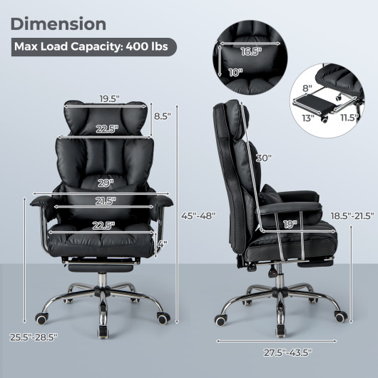 Big and Tall Reclining Office Chair with Footrest and Lumbar