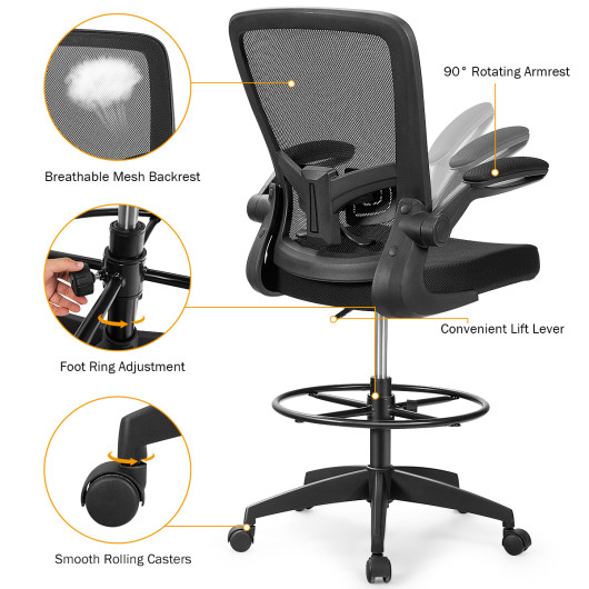 Ergonomic Adjustable Drafting Chair with Flip-Up Arms