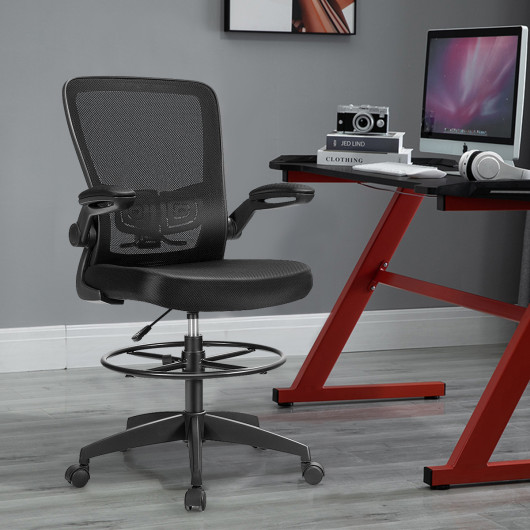 Ergonomic Adjustable Drafting Chair with Flip-Up Arms