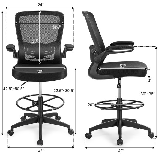Ergonomic Adjustable Drafting Chair with Flip-Up Arms