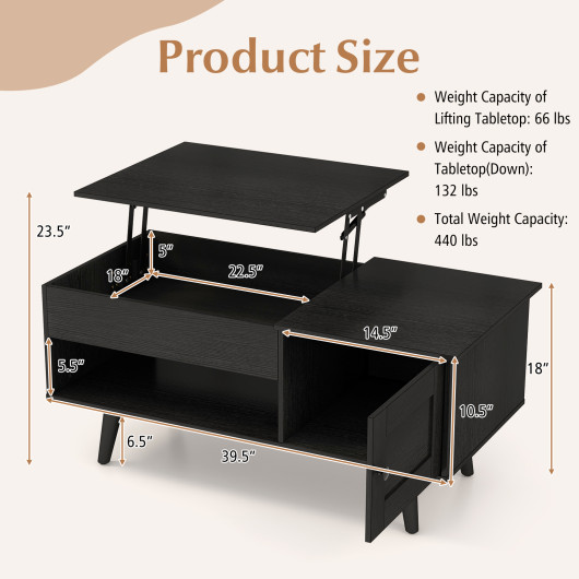 Lift Top Coffee Table with Hidden Storage and Multi-Tier Shelves - Image 5