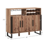 Brown Wine Bar Cabinet with Adjustable Shelves and Glass Holder