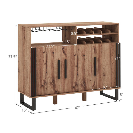 Brown Wine Bar Cabinet with Adjustable Shelves and Glass Holder - Image 5
