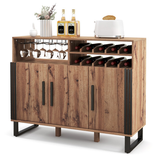 Brown Wine Bar Cabinet with Adjustable Shelves and Glass Holder - Image 4