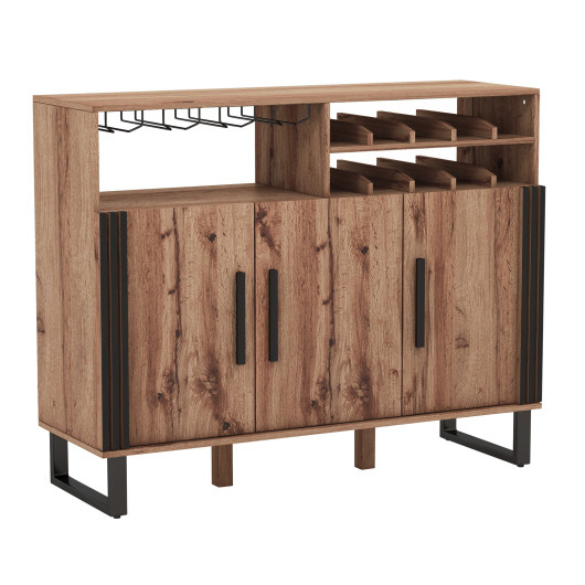 Brown Wine Bar Cabinet with Adjustable Shelves and Glass Holder - Image 3