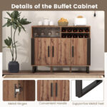 Brown Wine Bar Cabinet with Adjustable Shelves and Glass Holder