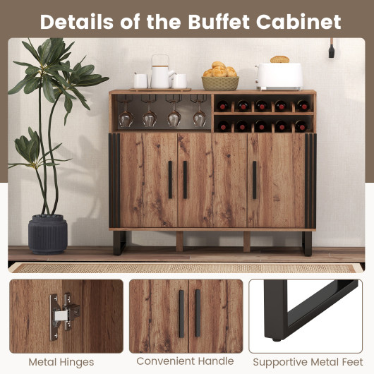 Brown Wine Bar Cabinet with Adjustable Shelves and Glass Holder - Image 6