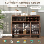 Brown Wine Bar Cabinet with Adjustable Shelves and Glass Holder