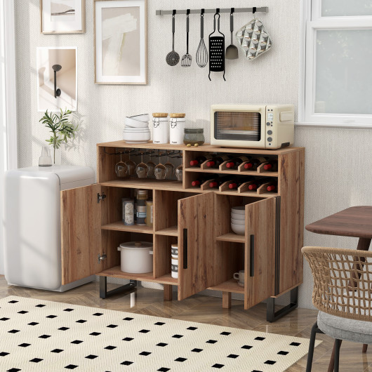 Brown Wine Bar Cabinet with Adjustable Shelves and Glass Holder - Image 2