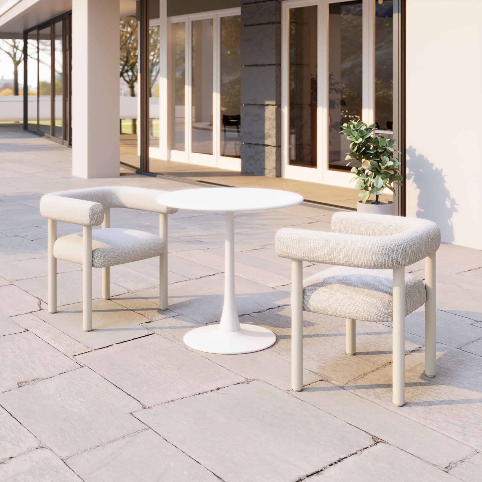 Outdoor White Dining Chairs Weather Resistant Aluminum Frame (Set of 2)
