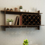Wall Mounted Wine Rack with Glass Storage Shelf Walnut