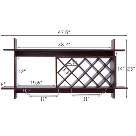 Wall Mounted Wine Rack with Glass Storage Shelf Walnut - Image 5