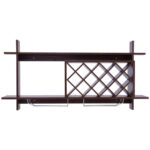 Wall Mounted Wine Rack with Glass Storage Shelf Walnut