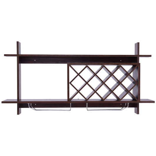 Wall Mounted Wine Rack with Glass Storage Shelf Walnut - Image 7
