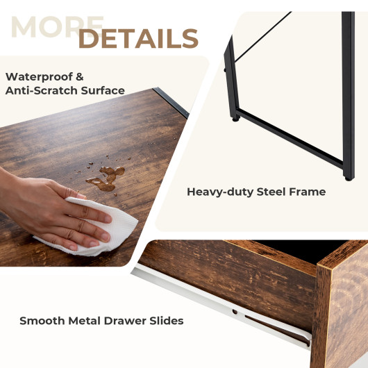 Rustic 2-Drawer Office Desk with Steel Frame and Storage