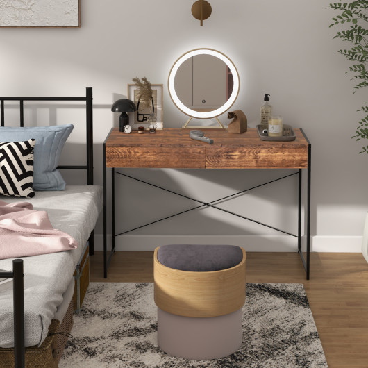 Rustic 2-Drawer Office Desk with Steel Frame and Storage