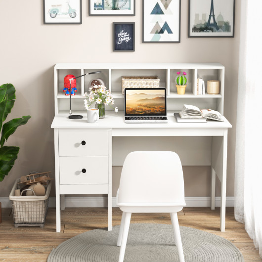 48 Inch Computer Desk with Hutch Drawers and Charging Station