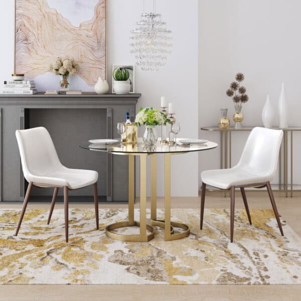 White Faux Leather Dining Chair with Walnut Legs (Set of 2)