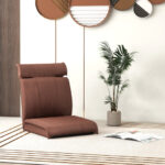 Adjustable Folding Floor Chair with Headrest and Linen Fabric