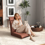 Adjustable Folding Floor Chair with Headrest and Linen Fabric