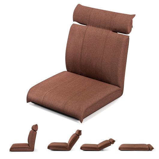Adjustable Folding Floor Chair with Headrest and Linen Fabric - Image 4