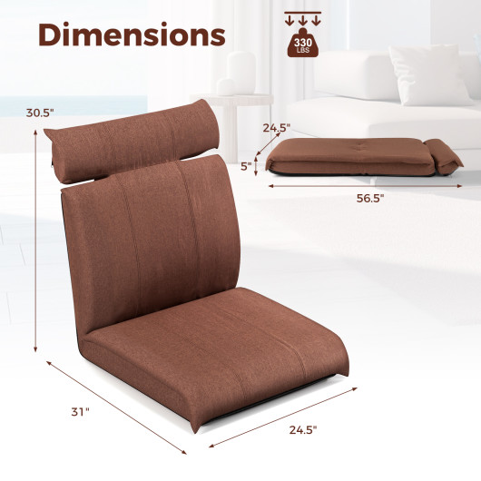 Adjustable Folding Floor Chair with Headrest and Linen Fabric - Image 5