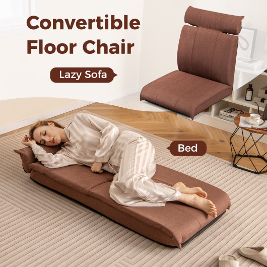 Adjustable Folding Floor Chair with Headrest and Linen Fabric - Image 6