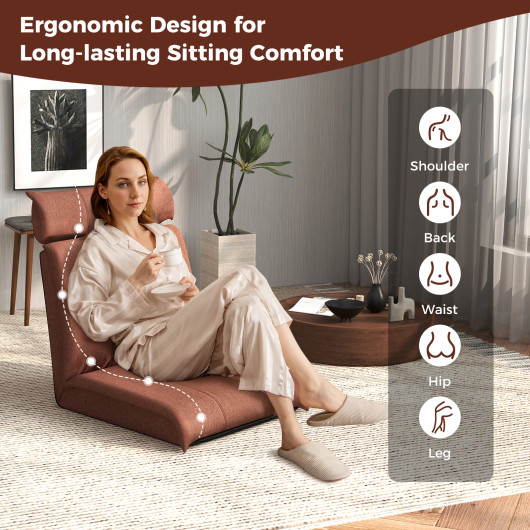 Adjustable Folding Floor Chair with Headrest and Linen Fabric - Image 7