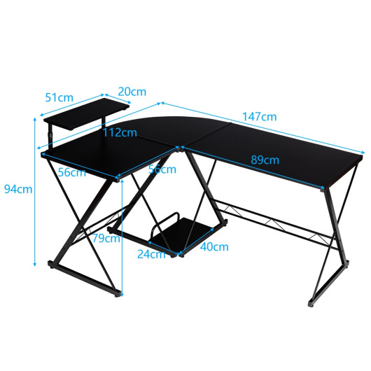 Space-Saving Reversible L-Shaped Desk with Shelf and CPU Stand - Image 4