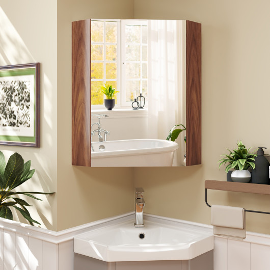 Corner Wall Cabinet with Mirror Door and Adjustable Shelf