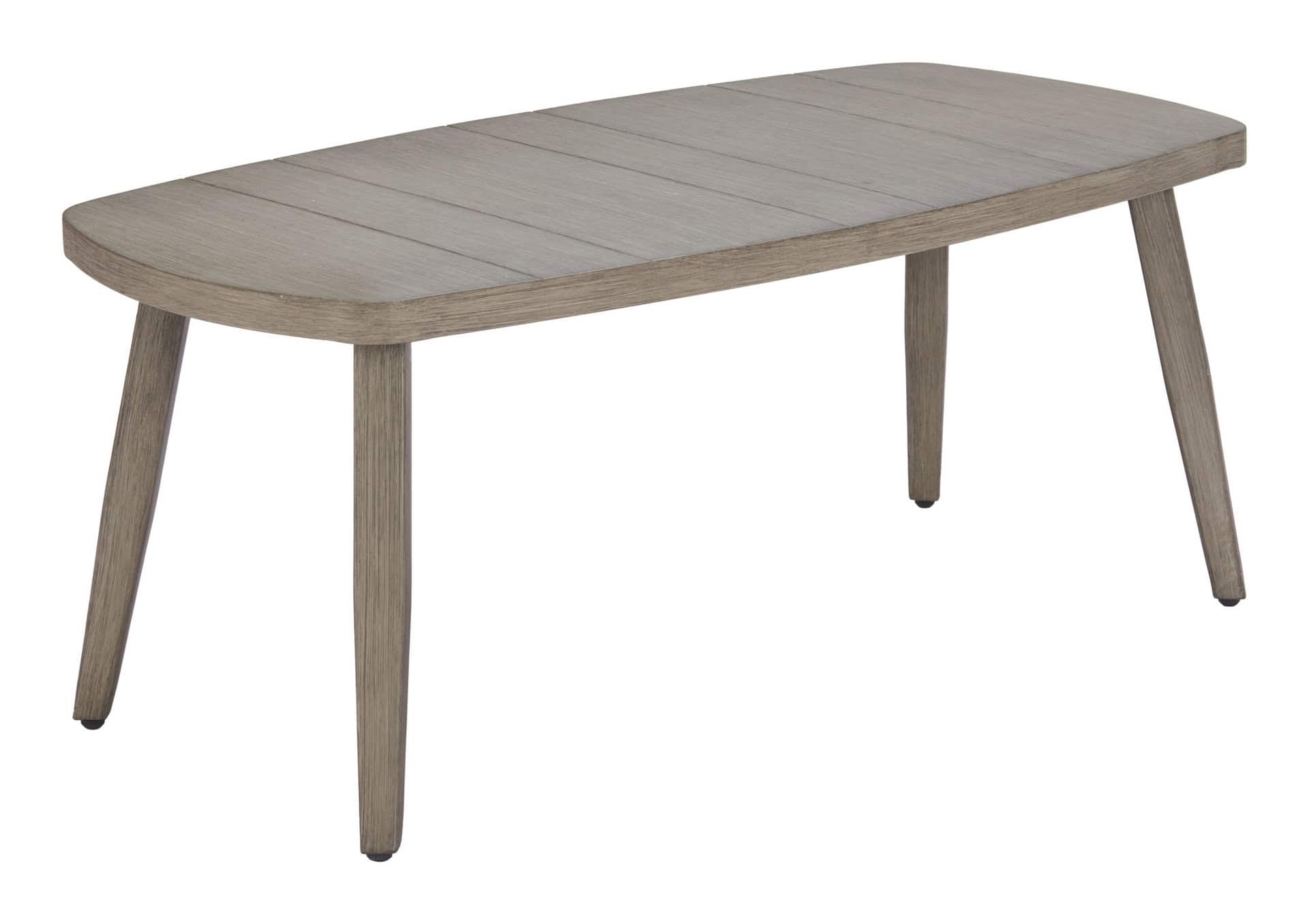 Modern Aluminum Coffee Table with Faux Wood Finish and Tapered Legs