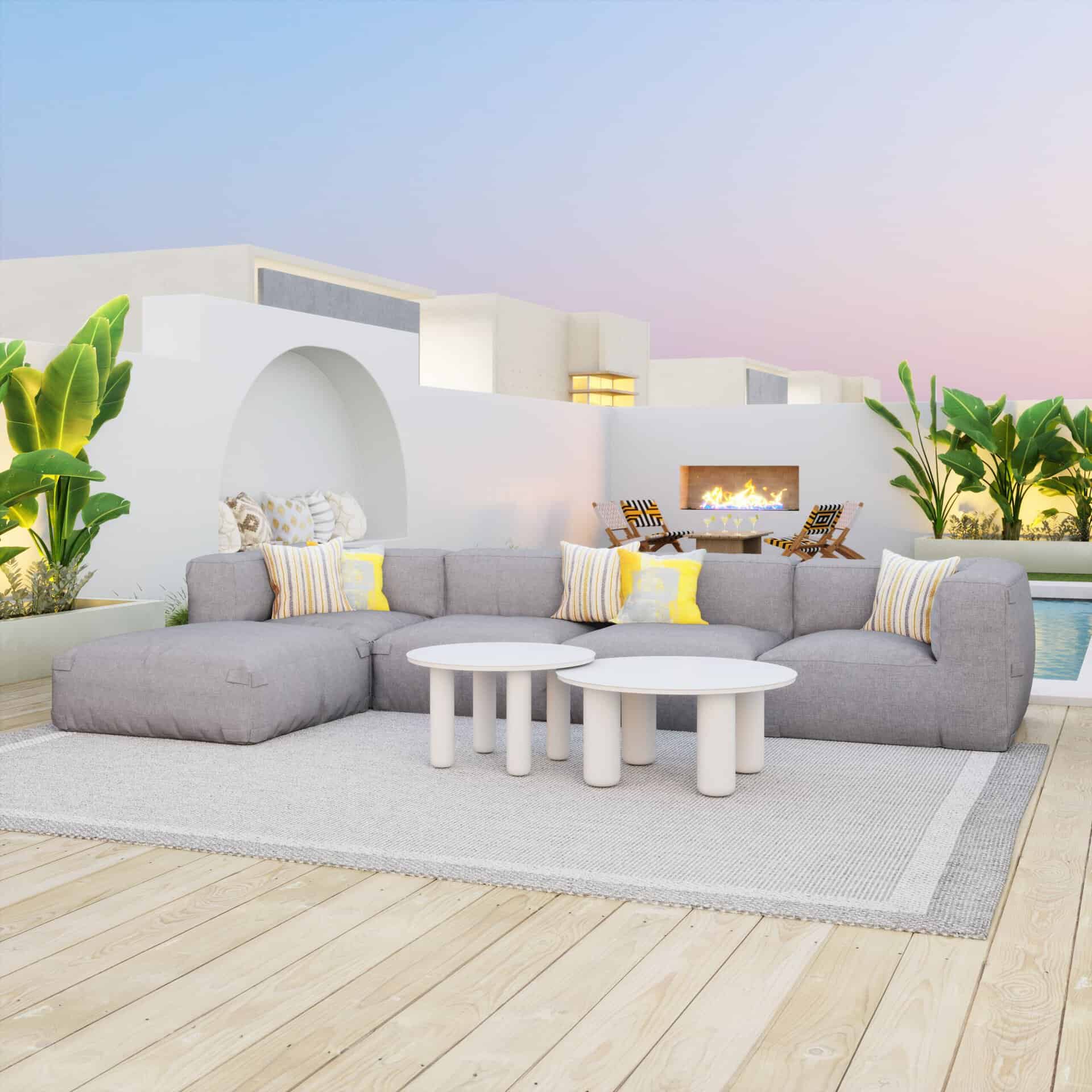 Modern White Round Coffee Table Set with Aluminum Frame (Set of 2)