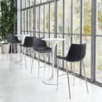 Black Faux Leather Barstool with Brushed Steel Legs (Set of 2)