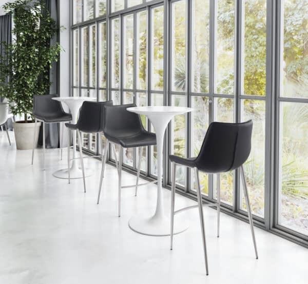 Black Faux Leather Barstool with Brushed Steel Legs (Set of 2)