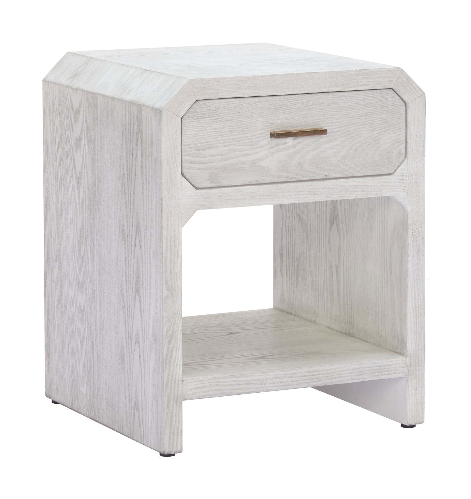 Modern Oak White Side Table with Drawer and Shelf