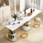 Compact Faux Marble Dining Table with 2 Stools and Shelves (Set of 3)