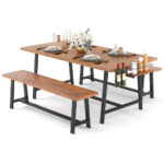 Industrial Dining Table Set with Wine Rack and Footrests (Set of 3)