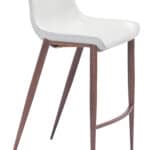 White Faux Leather Barstool with Walnut Legs and Footrest (Set of 2)