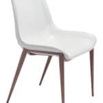 White Faux Leather Dining Chair with Walnut Legs (Set of 2)